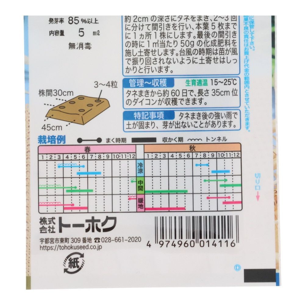 トーホク　F1時なし大根　宮の泉, 大根, 5ml