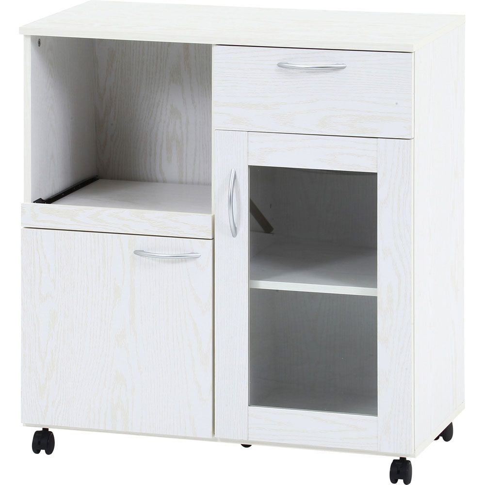 不二貿易 キッチンワゴン　オークＷＨ【メーカー直送・代引不可】, ホワイト, 幅768mm&times;奥行398mm&times;高さ840mm