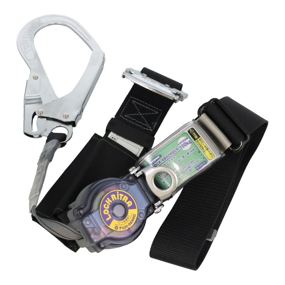 TSUYORON 胴ベルト型墜落制止用器具（巻取タイプ）ロック機構付き ロックリトラ 黒 Mサイズ, ブラック, Mサイズ