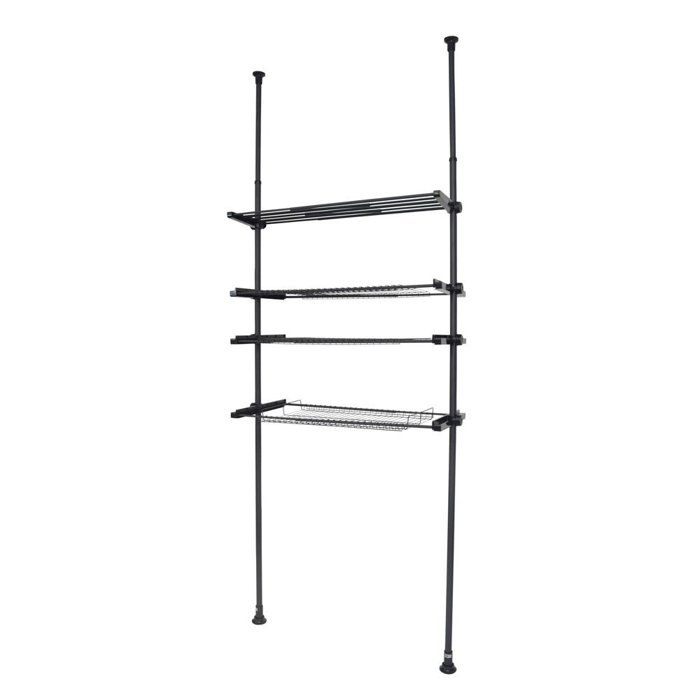 WIZ’A ウィザ デザイン突っ張り洗濯機ラック, ブラック, 4段