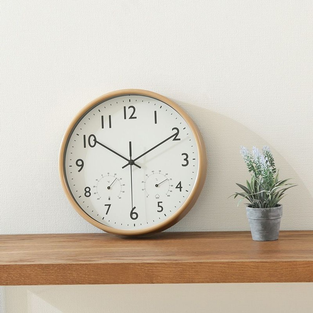 掛時計　温湿度計付　ミエル　25cm, ナチュラル, 25cm