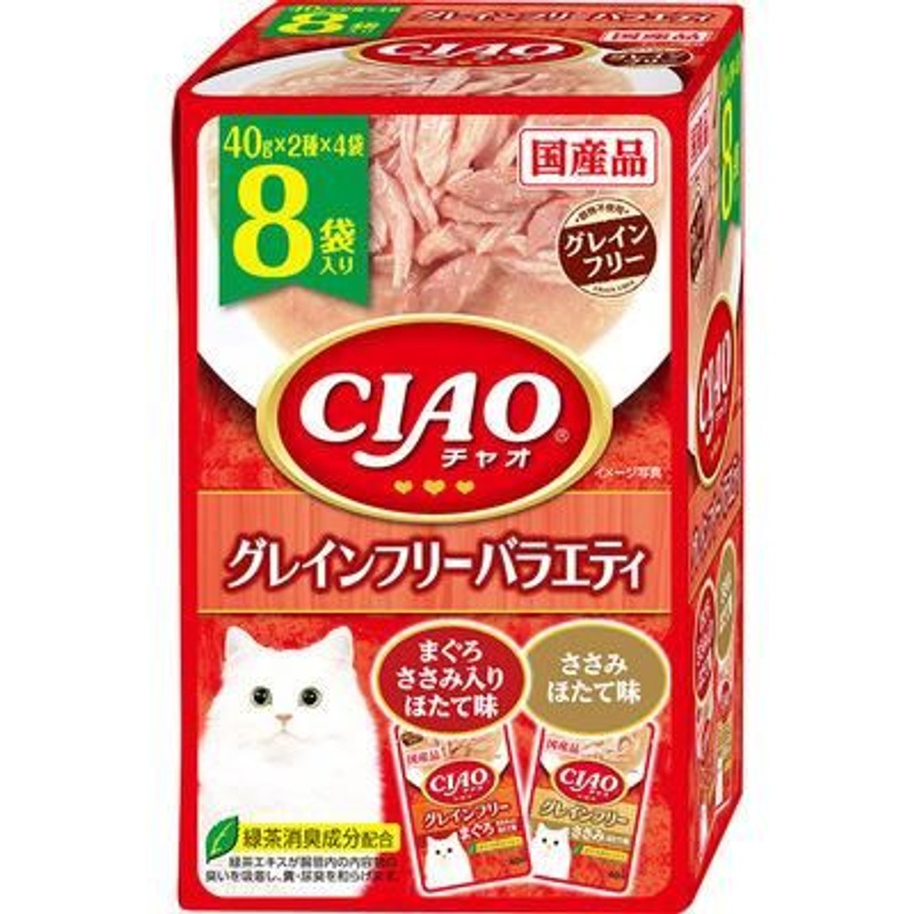 CIAO パウチ グレインフリーバラエティ 8袋入り, グレインフリー, 40g&times;8袋