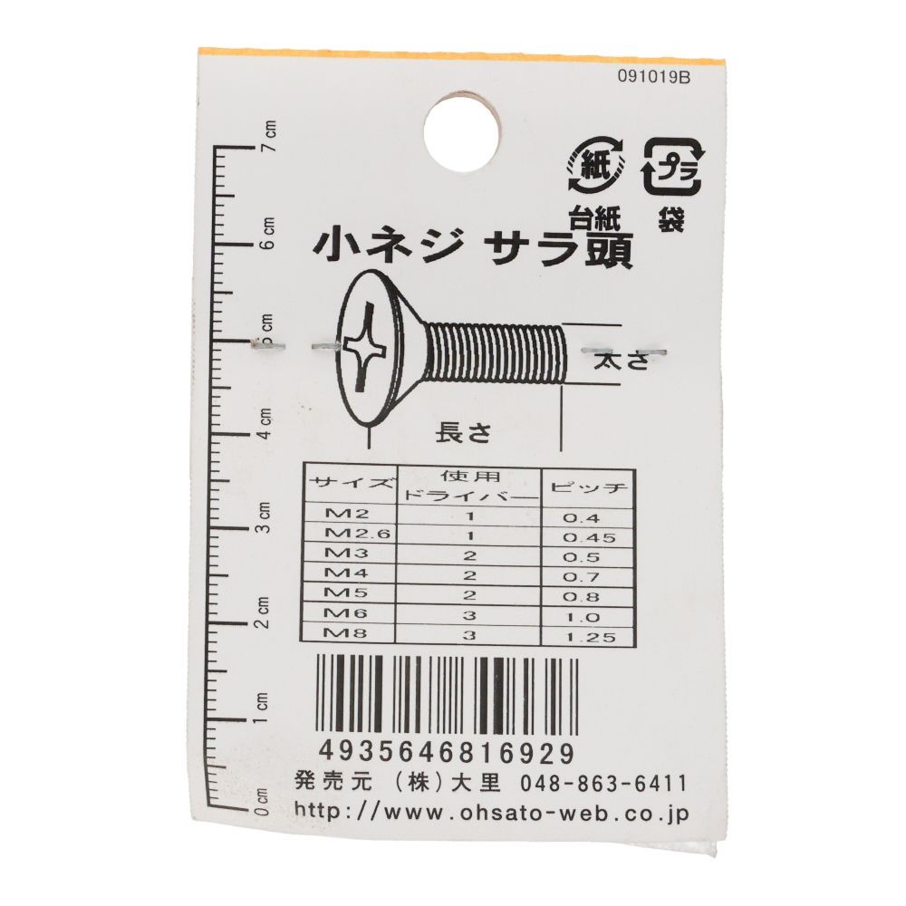 小ねじ　皿　プラスチック　Ｍ５&times;２５ｍｍ　２本入　小袋, ねじ, M5&times;25mm