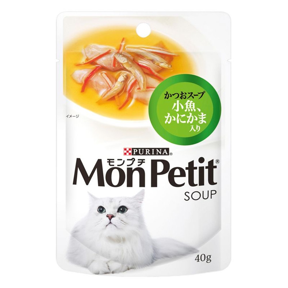 モンプチ　スープ　かつおスープ　小魚、かにかま、入り40ｇ, かつおスープ　小魚、かにかま, 40g