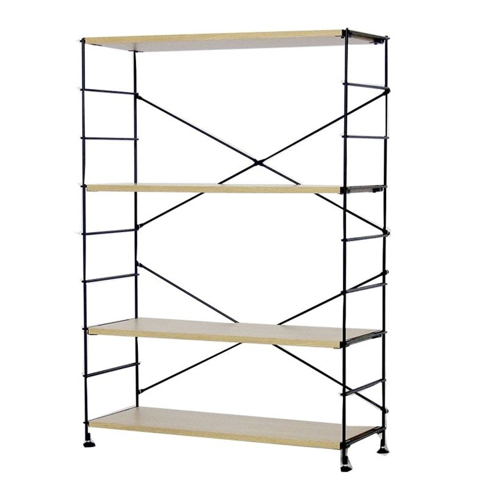 ワイヤーウッドシェルフ　ワイド　86ｃｍ幅, ブラック／ナチュラル（3段）, 3段