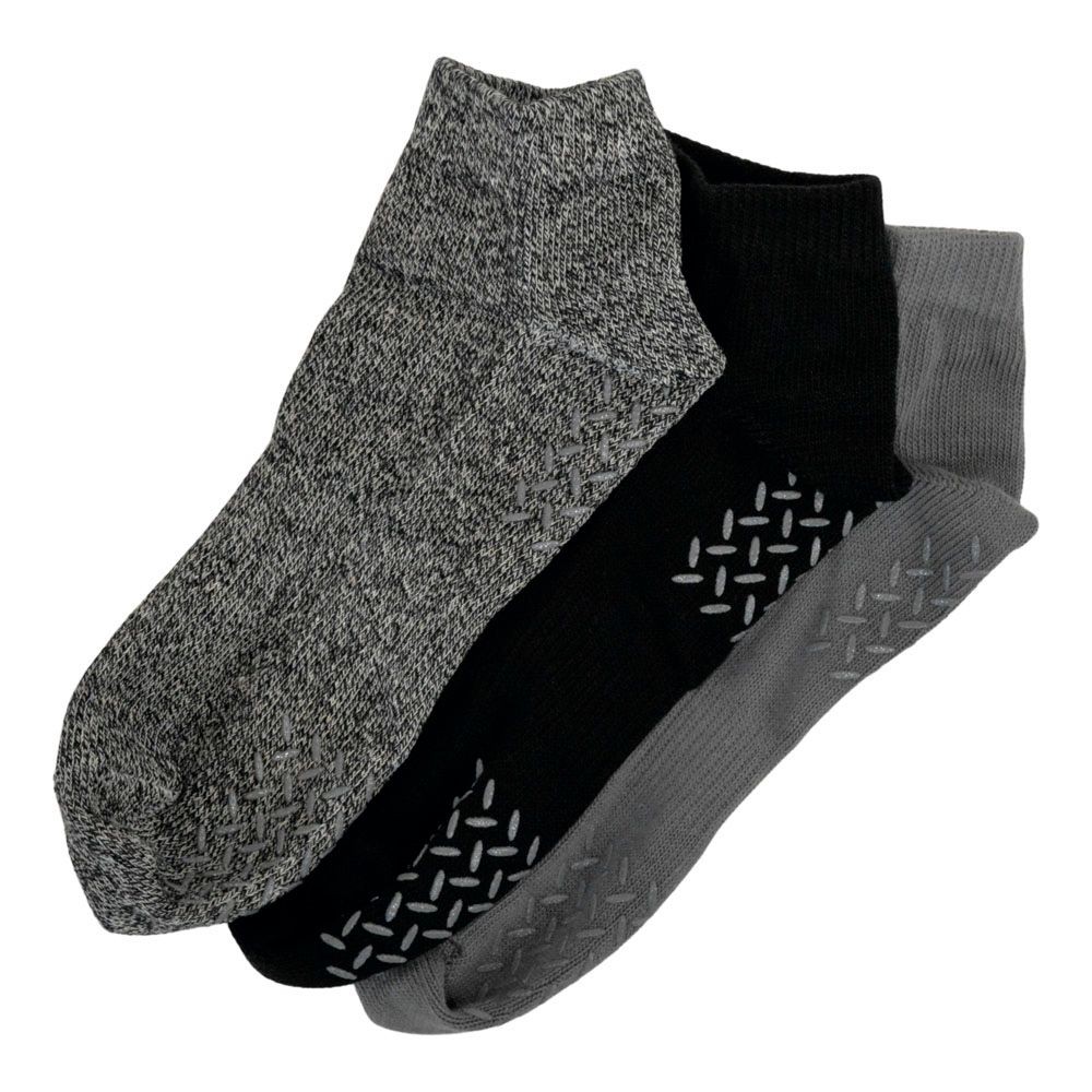 ズレにくい滑り止め付き靴下先丸３足組 ２５ー２７ショート丈, グレー, 3足組