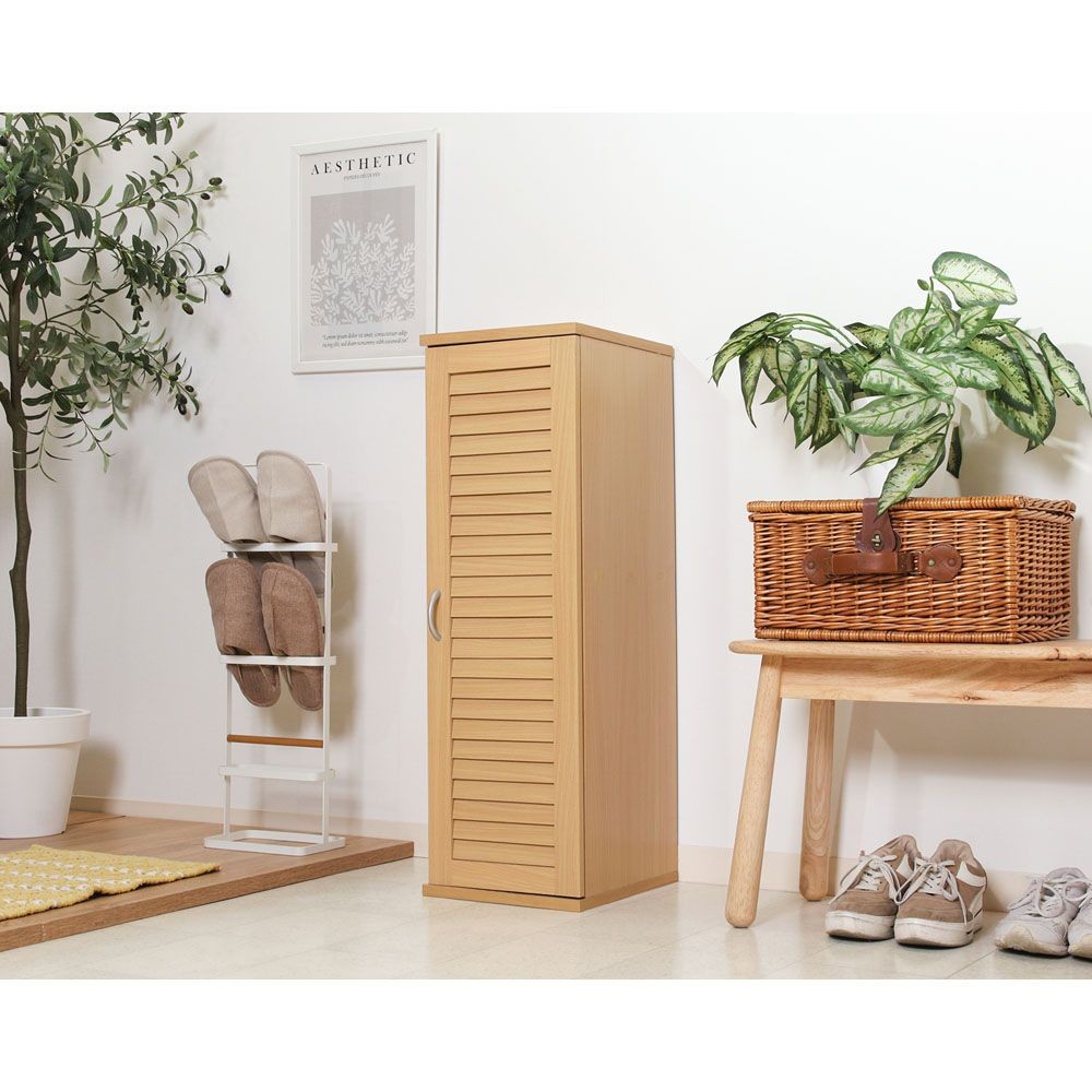 不二貿易 スリムシューズボックス　ルーバー扉　ＮＡ【メーカー直送・代引不可】, ナチュラル, 幅287mm&times;奥行330mm&times;高さ900mm