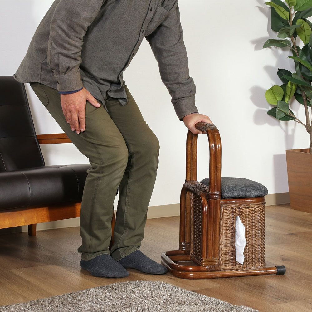 不二貿易 ラタン　つかまり収納ステッキ　ＢＲ【メーカー直送・代引不可】, ブラウン, 幅310mm&times;奥行390mm&times;高さ550mm