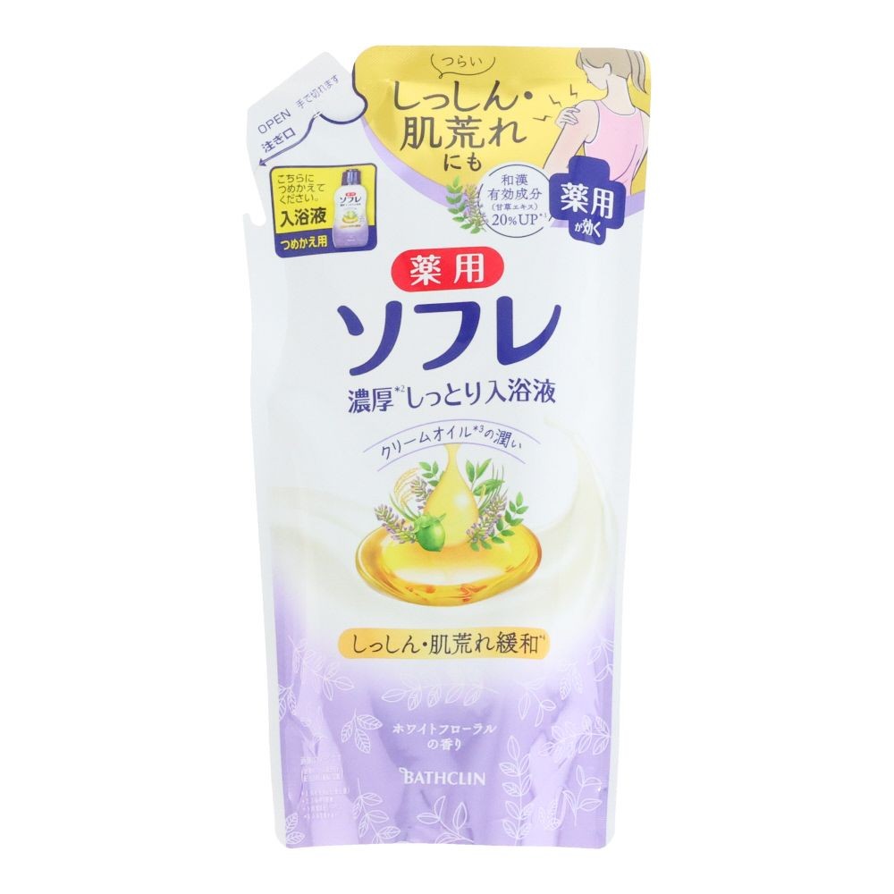 バスクリン　薬用ソフレ濃厚しっとり入浴液　ホワイトフローラル　詰替, 詰替, 400ml
