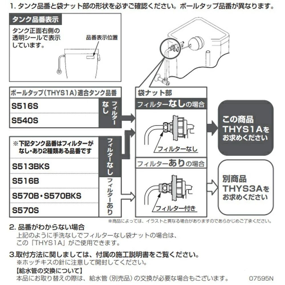 TOTO ボールタップ THYS1A, ホワイト, THYS1A