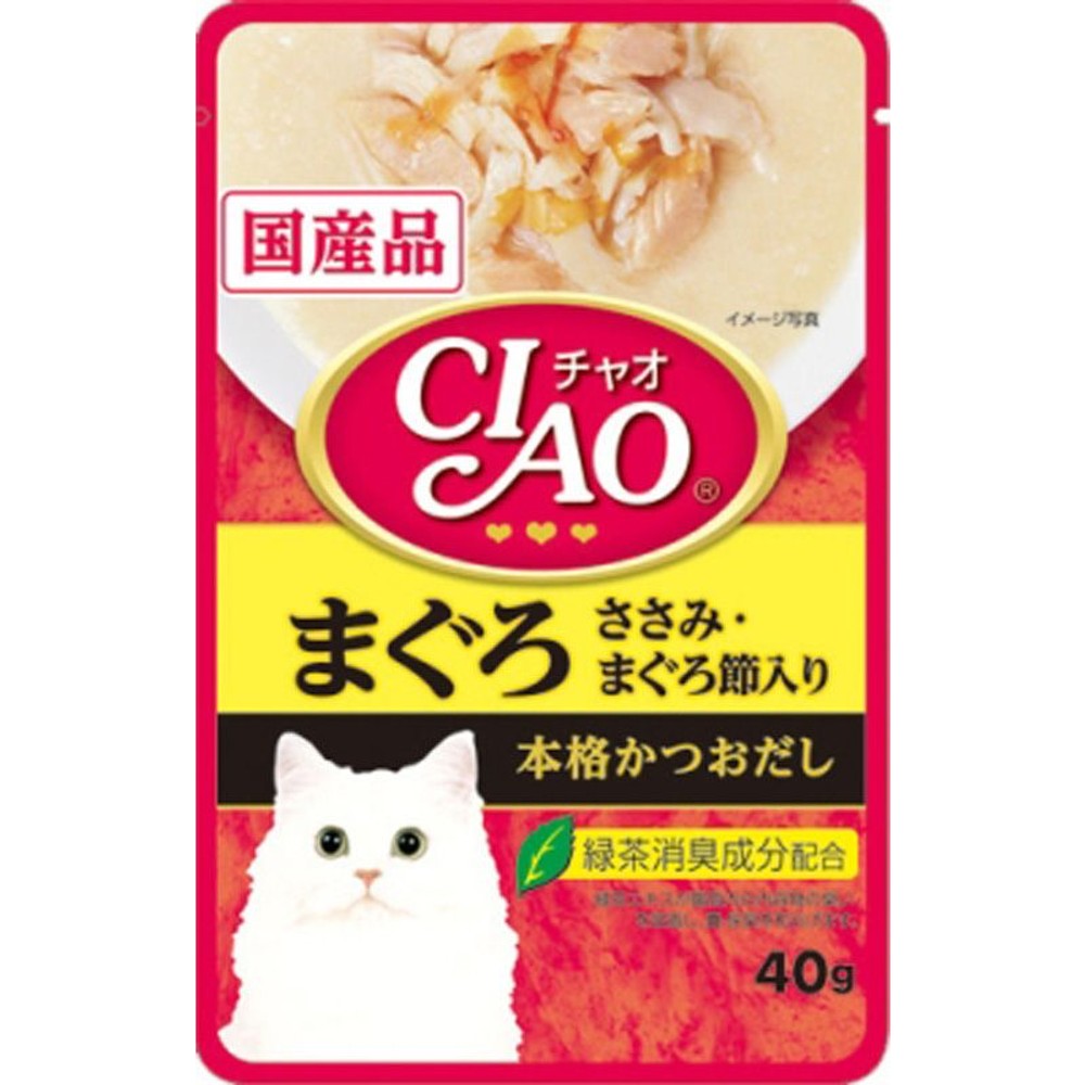 ＣＩＡＯパウチ　まぐろ　ささみ入りまぐろ節入り　40ｇ, まぐろ ささみ・まぐろ節入り, 40g