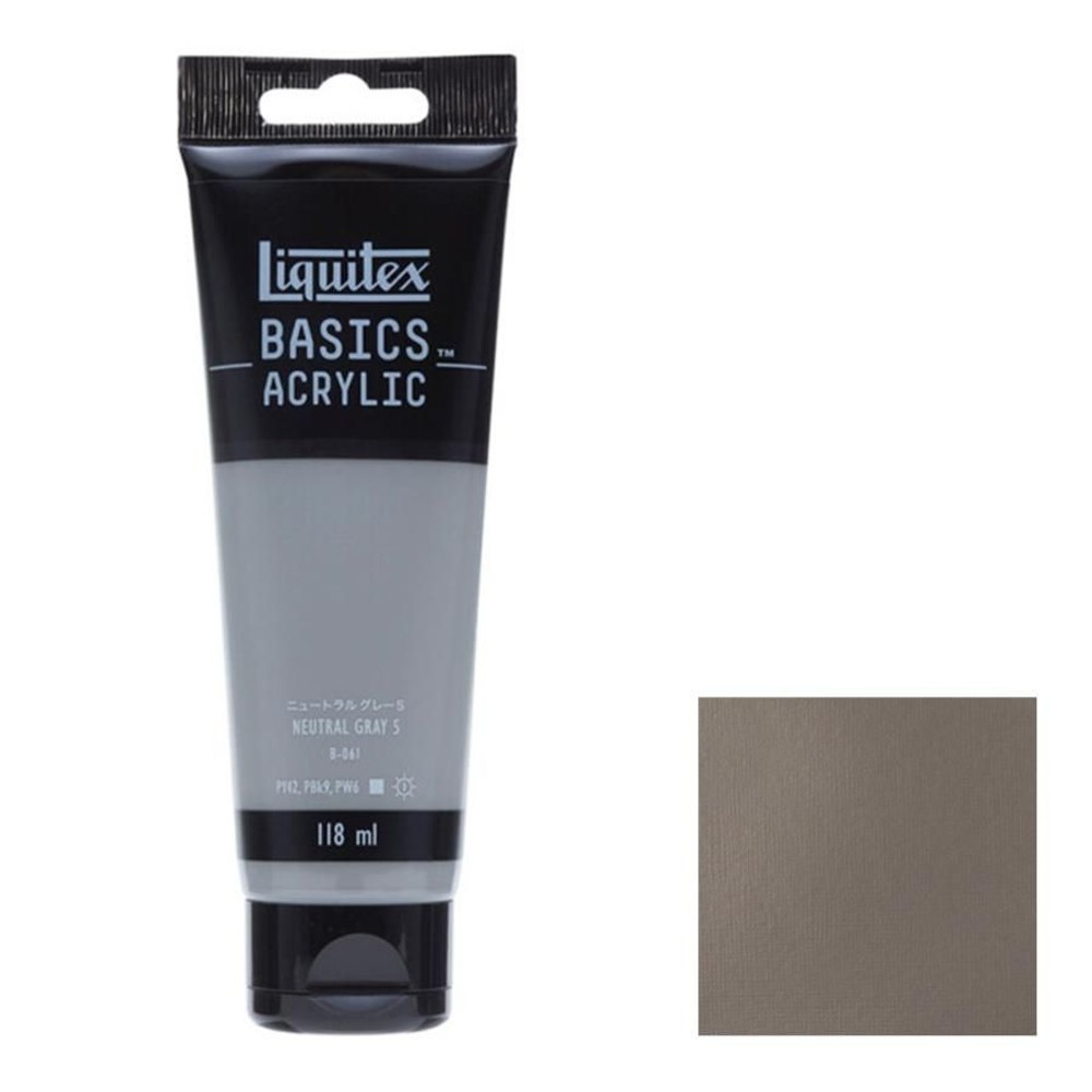 アクリル絵具Liquitex リキテックス ベーシックス ニュートラルグレー5 B-061 118ml チューブ, ニュートラルグレー5 B-061, 118ml チューブ