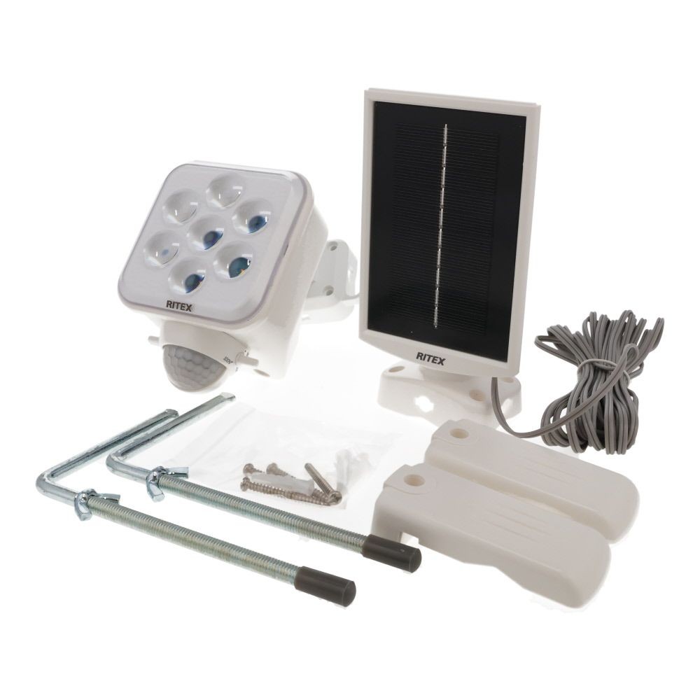 ５Ｗ×１灯　フリーアーム式LEDソーラーセンサーライト　ＬＳー１１０, 白, LS-110