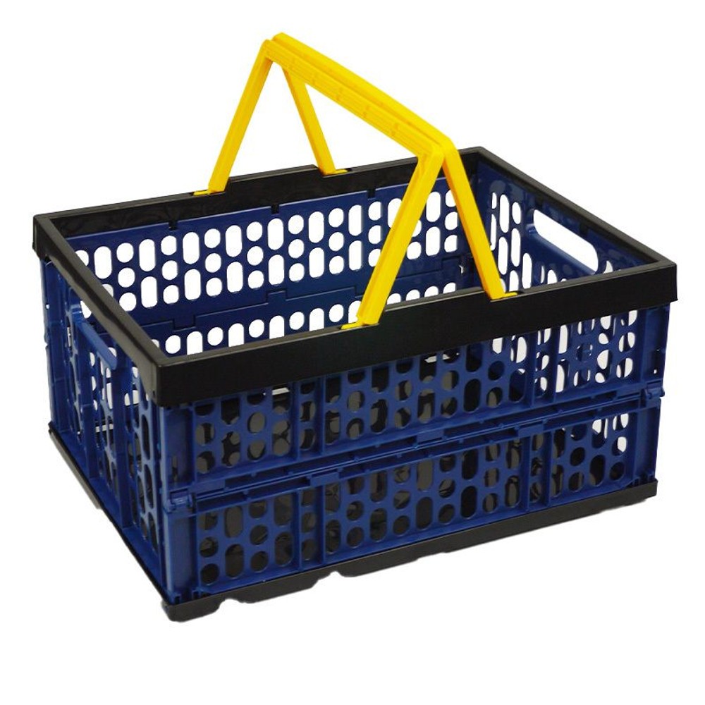 取っ手付折り畳みコンテナ（大）, ブルー, 大