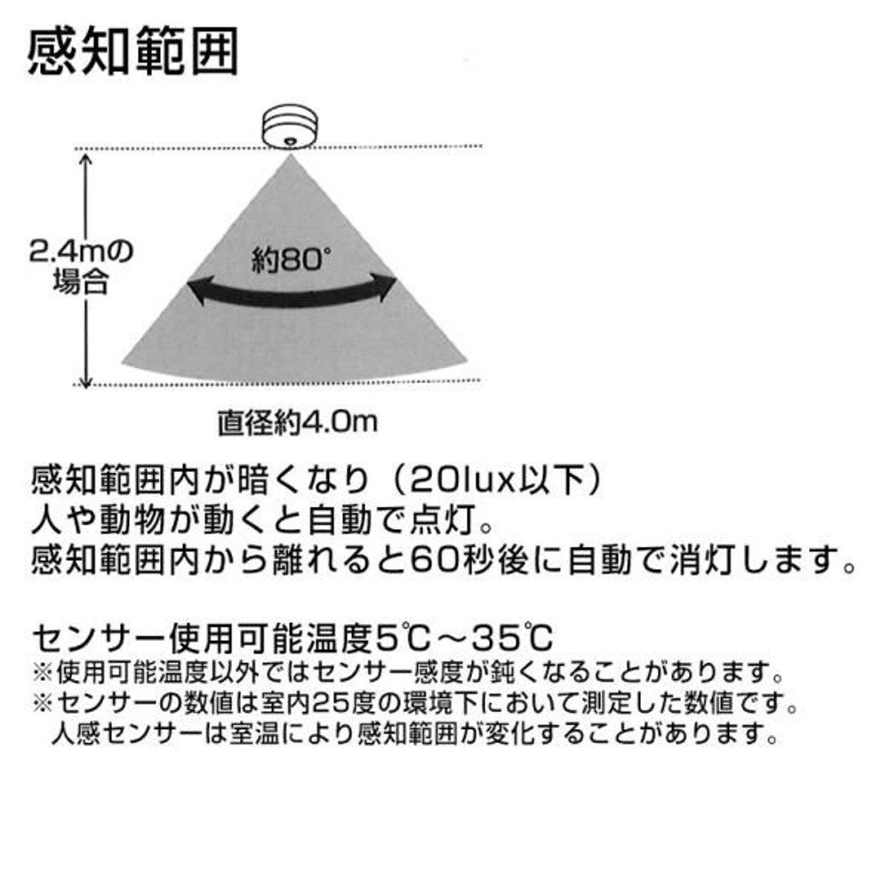 停電時に自動点灯する 人感・明暗センサー式 ミニシーリングライト 60W形相当, 昼光色, 60型相当