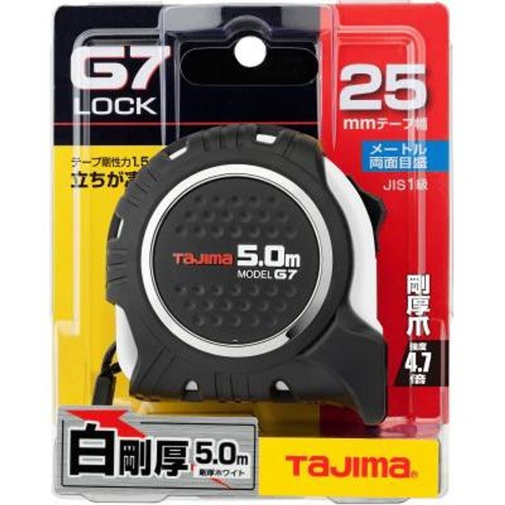 TAJIMA（タジマ）　G7 25mm幅5.0m ホワイト　G7L2550W, ブラック/ホワイト, 5m