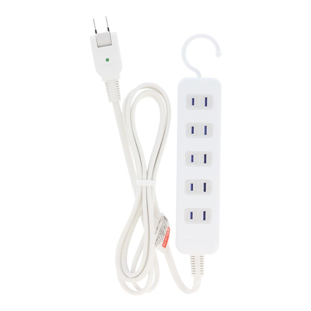 ウィザ WIZ'A フック付きマグネットタップ５個口 ２ｍ, ホワイト, 2.0m