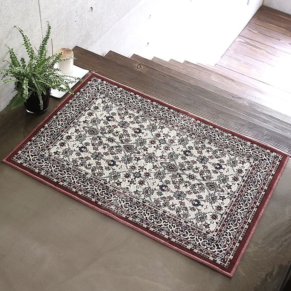 防炎・洗える・すべりにくい・抗菌防臭・床暖房対応 国産モケットマット ANT 60&times;90cm ワイン, ワイン, 60&times;90cm