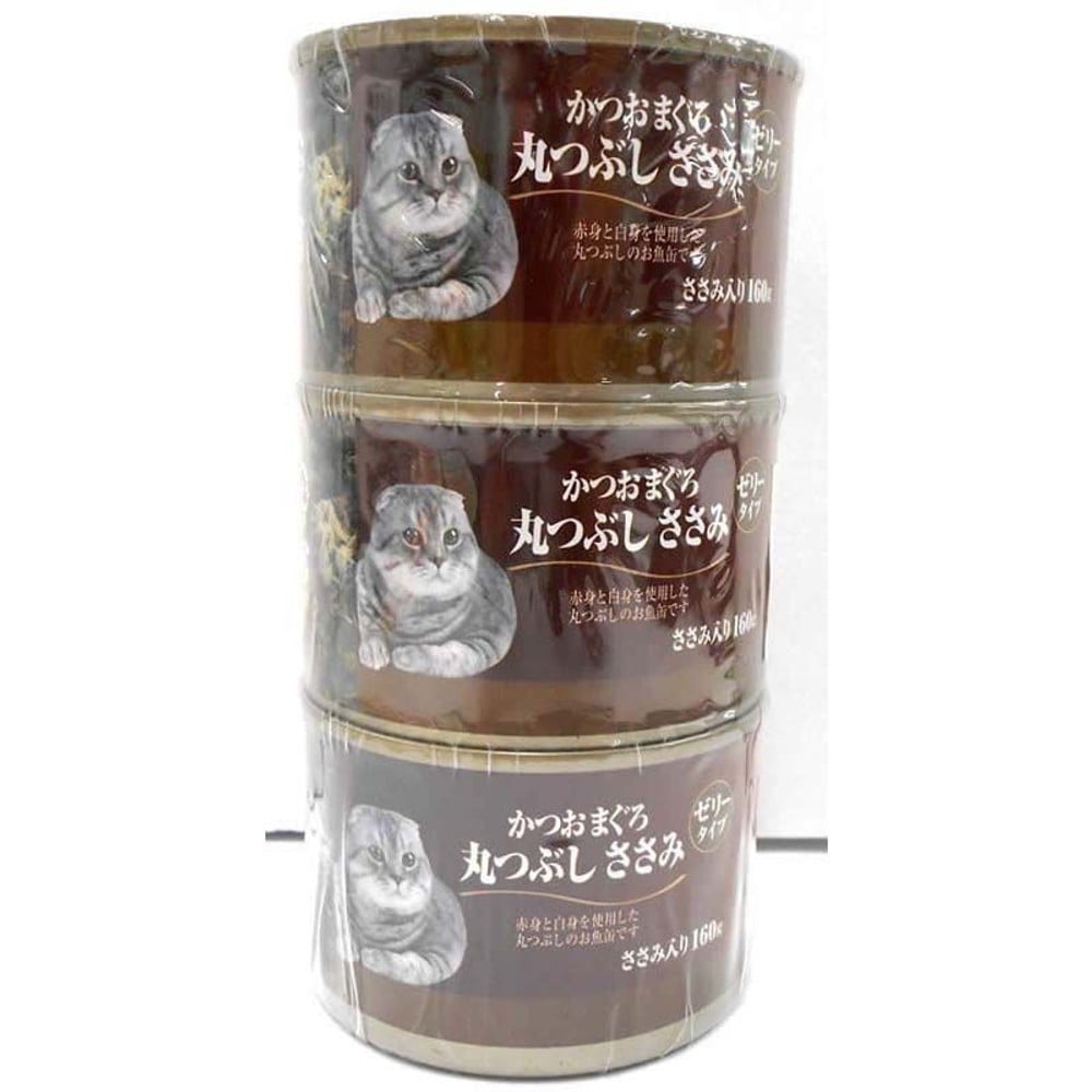 猫の缶詰 160g&times;3P かつおまぐろ 丸つぶし ささみ, 丸つぶし-ささみ入り, 160g&times;3P