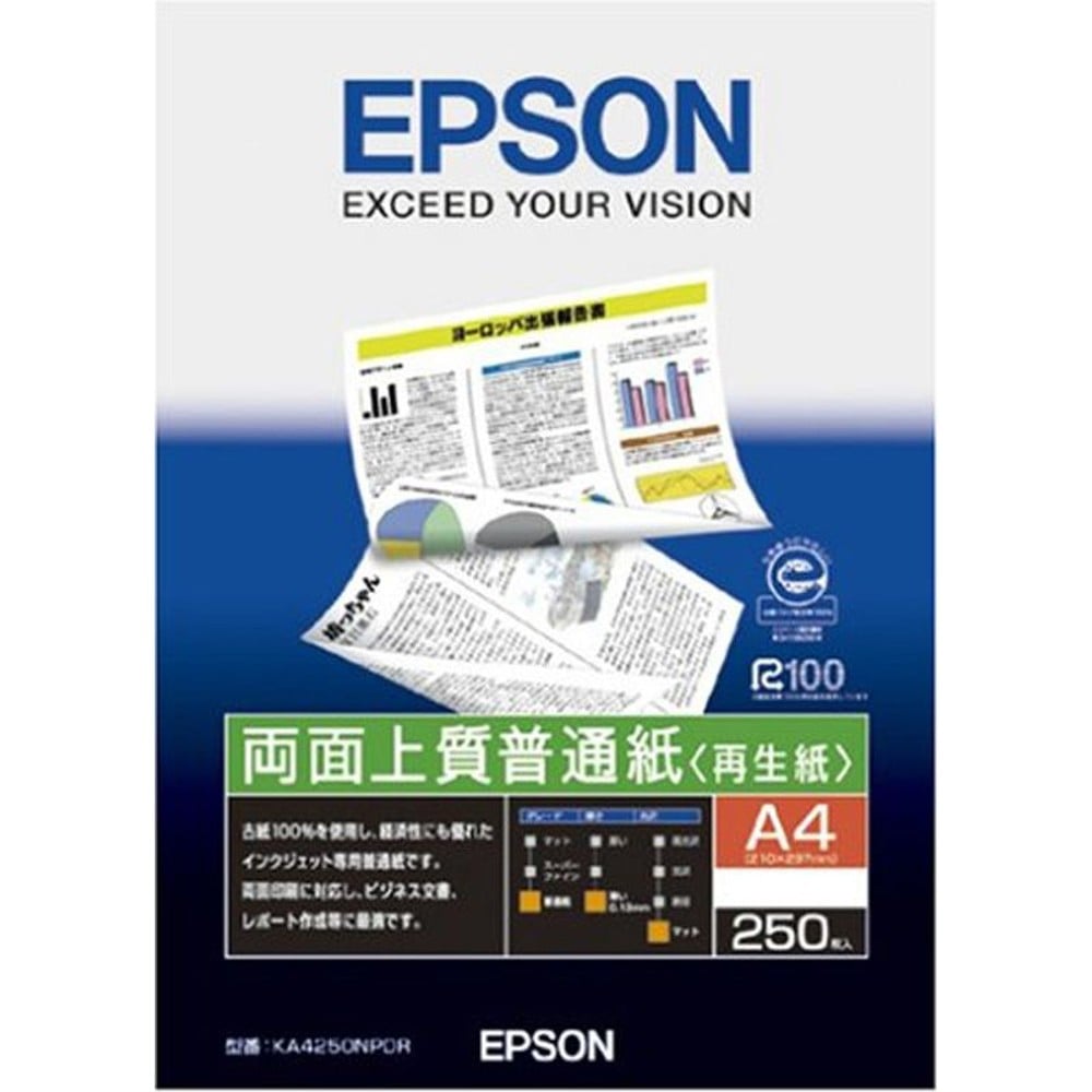 ＫＡ4250ＮＰＤＲ　両面上質普通紙（再生紙）Ａ4／250枚, 白, A4サイズ・両面