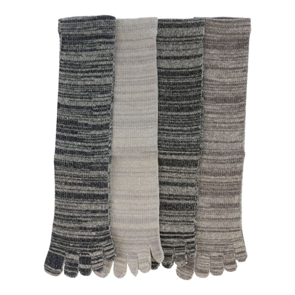 WIZ'A ウィザ 働く男の靴下 ５本指 ４足組　杢　25-27cm ミドル丈かかと付き, 杢, 25〜27cm