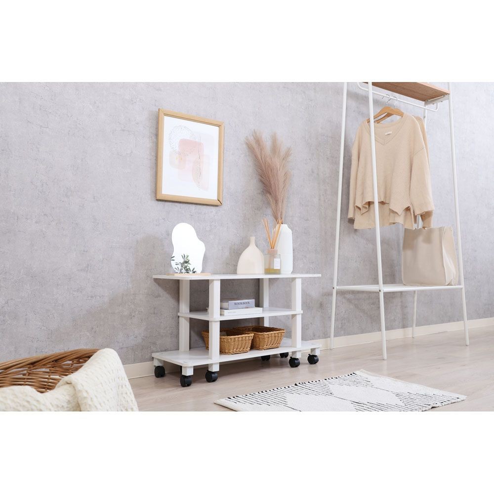 不二貿易 フィット　ＴＶ台（キャスター付）　オークＷＨ【メーカー直送・代引不可】, ホワイト, 幅800mm&times;奥行295mm&times;高さ445mm