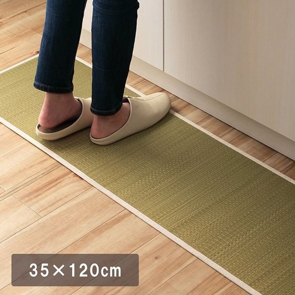 キッチンマット マルチマット 35&times;120cm 自然素材 国産 日本製 い草 無垢 マット 消臭 蒸れにくい ナチュラル シンプル 夏 みらい【メーカー直送・代引不可】, ナチュラル, 35&times;120cm