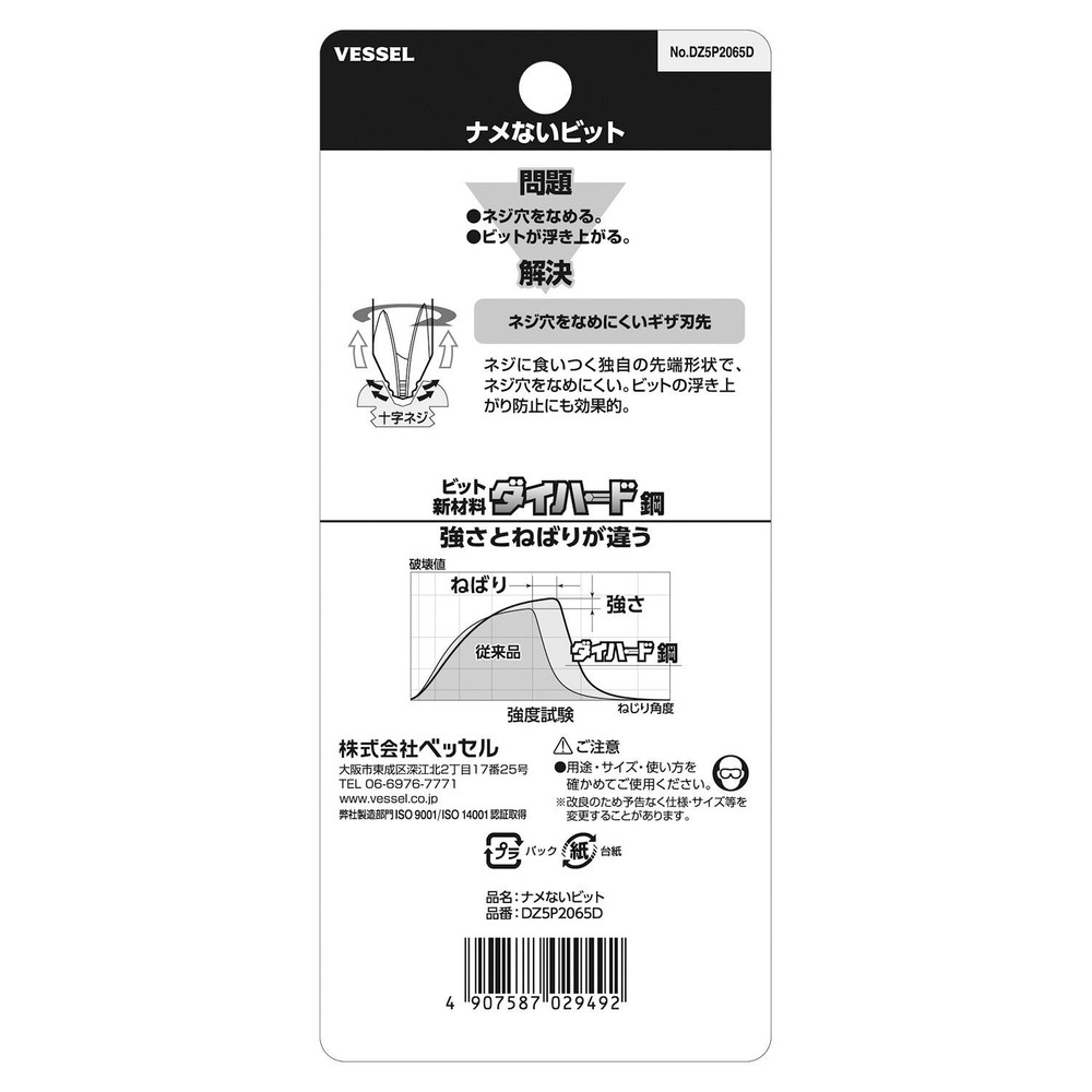 ナメないビット 5本組 No.DZ5P2065D(+2×65）, ダイハード鋼使用, (+2×65 5本)