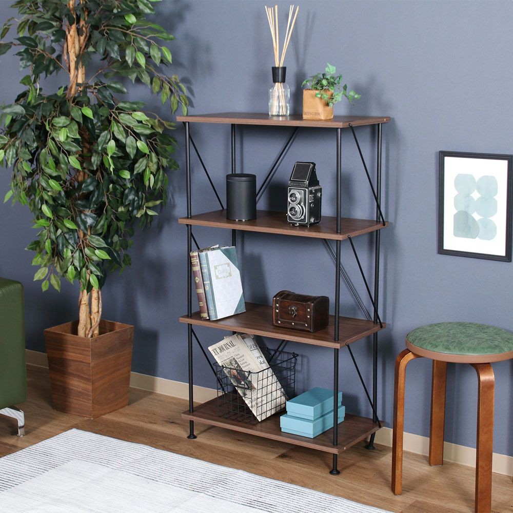 不二貿易 ＥＺＢＯツイストロック　オープンラック４段　ＭＢＲ【メーカー直送・代引不可】, ブラウン, 幅615mm×奥行306mm×高さ1065mm