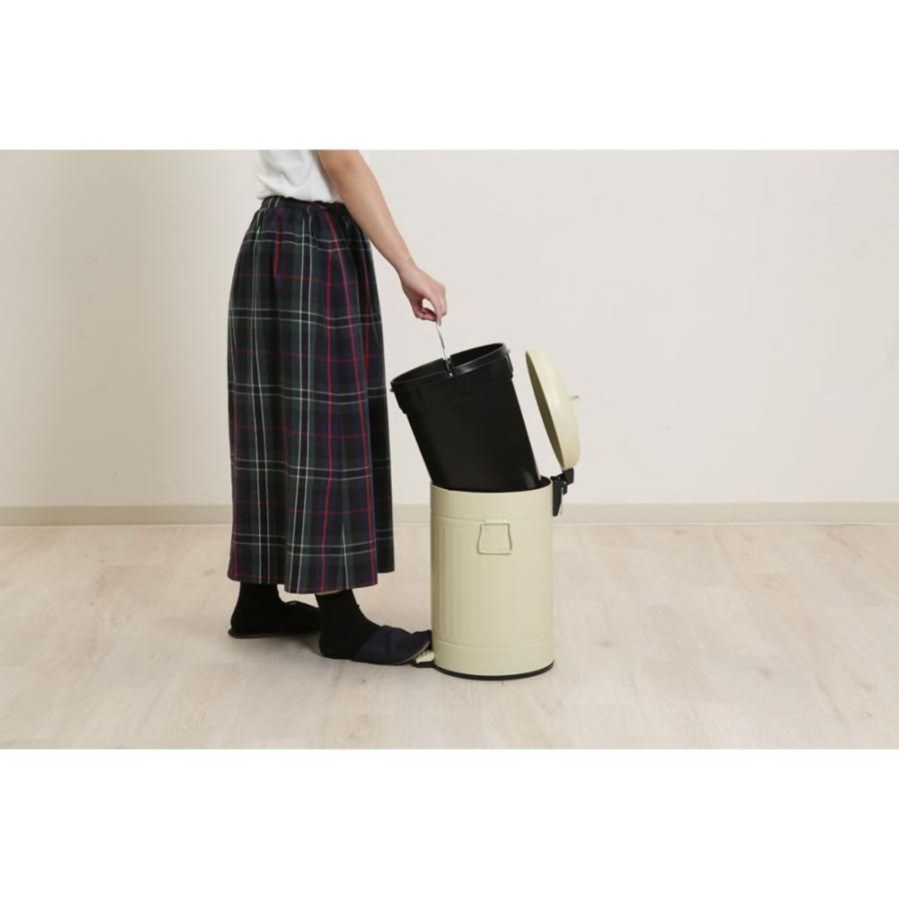 スチール　ラウンドペダルペール　12Ｌ【メーカー直送 代引不可】, アイボリー, 12L