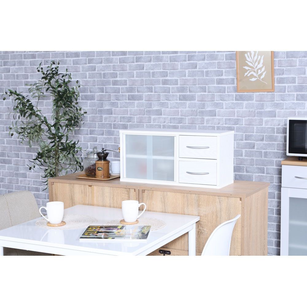 不二貿易 カウンター上収納ラック　６０幅　オークＷＨ【メーカー直送・代引不可】, ホワイト, 幅600mm&times;奥行265mm&times;高さ290mm