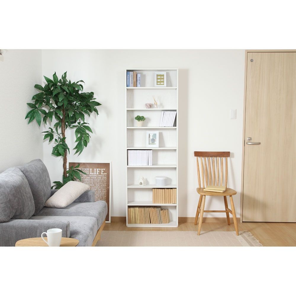 不二貿易 大容量スリム書棚　６０幅　オークＷＨ【メーカー直送・代引不可】, ホワイト, 幅600mm&times;奥行225mm&times;高さ1800mm