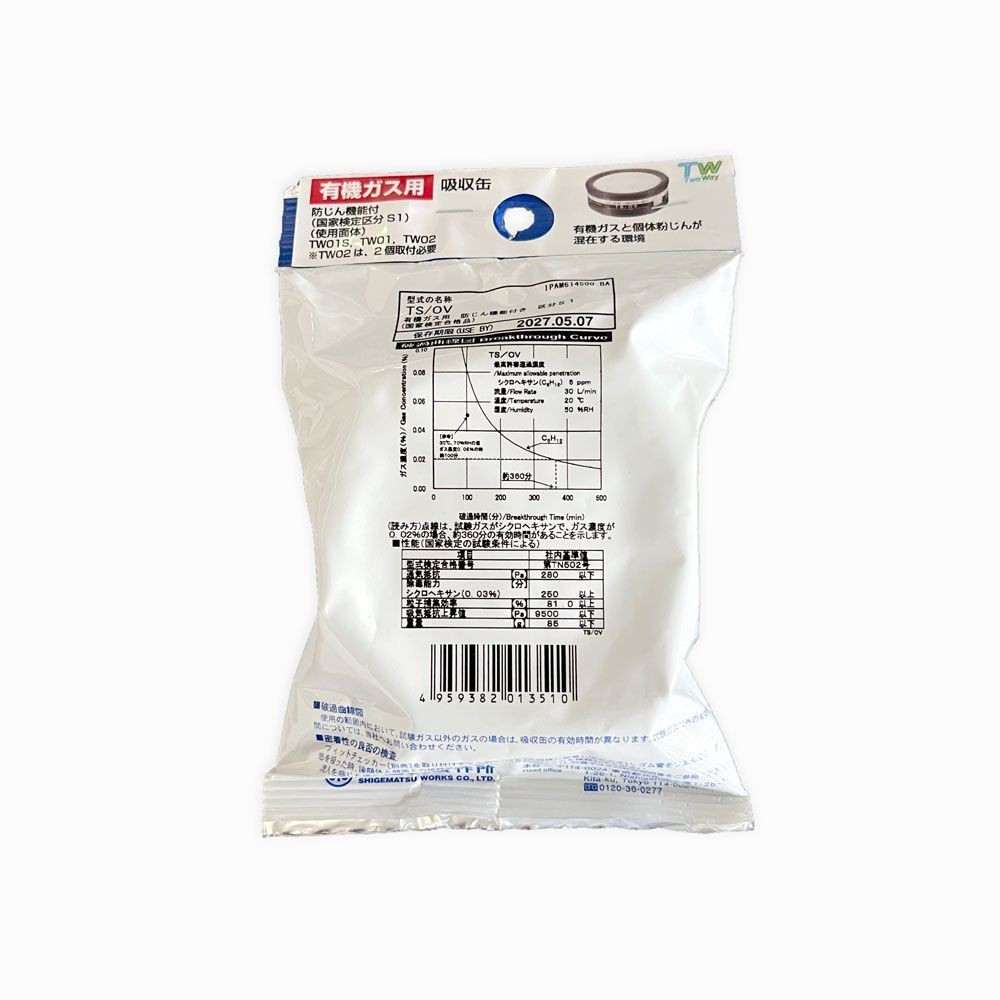 重松製作所（SHIGEMATSU WORKS） 有機ガス用　吸収缶　防じん機能付　ＴＳ／ＯＶ 01351, 黒, 01351