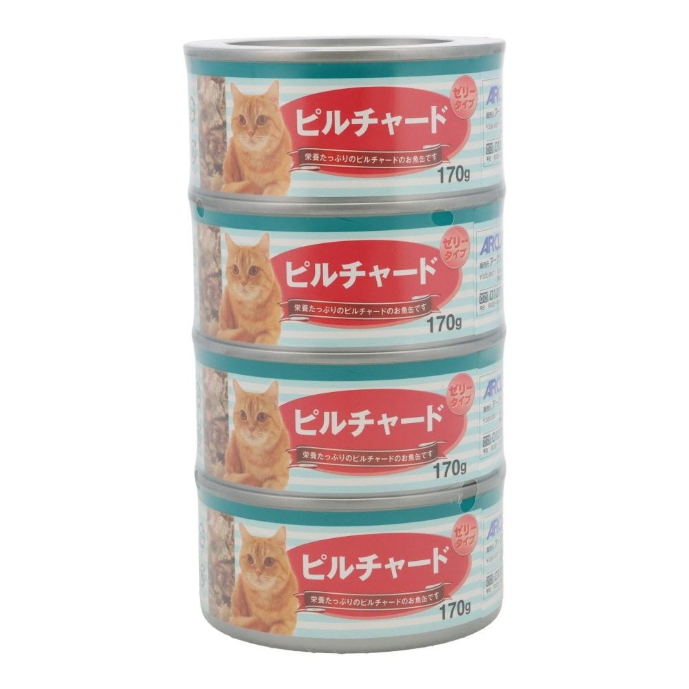 猫の缶詰170ｇ&times;4Ｐ　ピルチャード, ゼリータイプ, 170g&times;4P