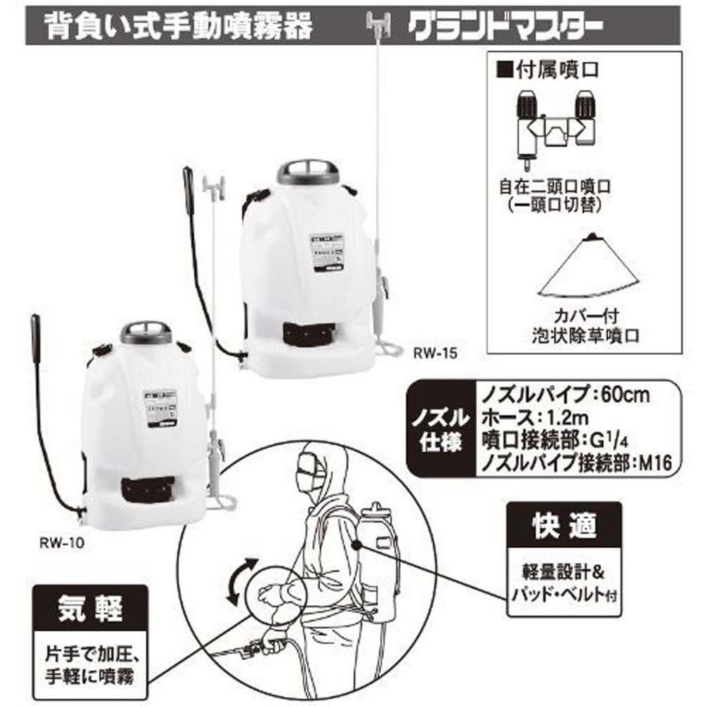 【現行品】工進　背負式手動噴霧器　ＲＷー10, ホワイト, 10L RW-10