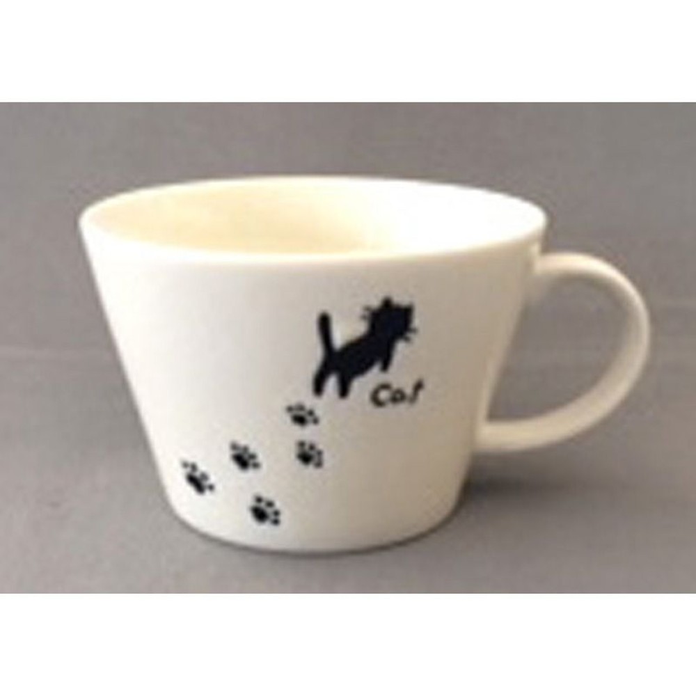 軽量目盛付スープカップ　足あとネコ, ホワイト, 猫あしあと