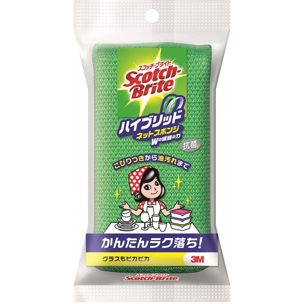3Ｍ　ハイブリッドネットスポンジ, グリーン, 70&times;135&times;29mm