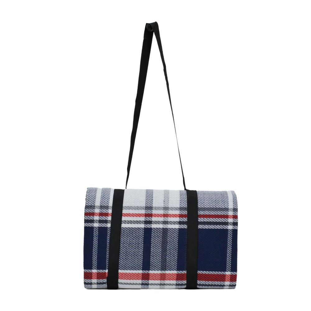 ●起毛　折りたたみレジャーシートＷチェック140&times;180ｃｍ, ブルー, 約620g