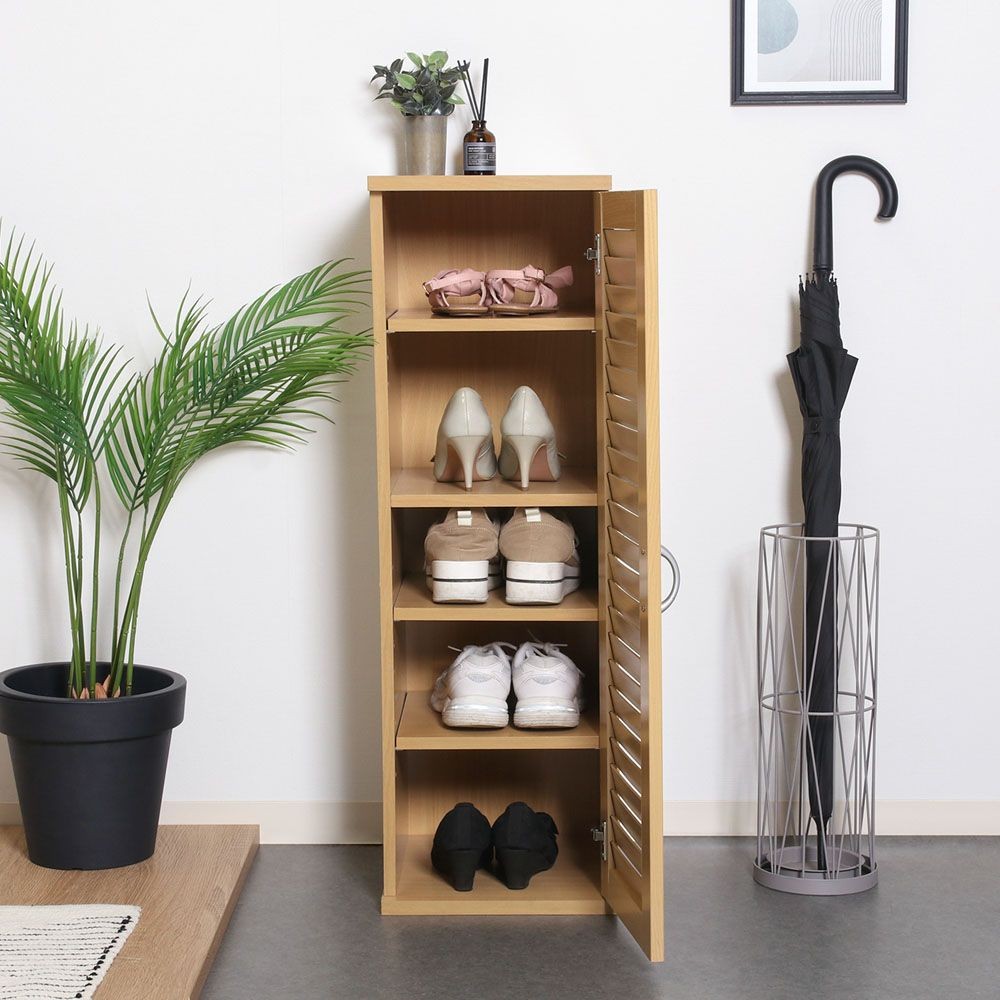 不二貿易 スリムシューズボックス　ルーバー扉　ＮＡ【メーカー直送・代引不可】, ナチュラル, 幅287mm×奥行330mm×高さ900mm