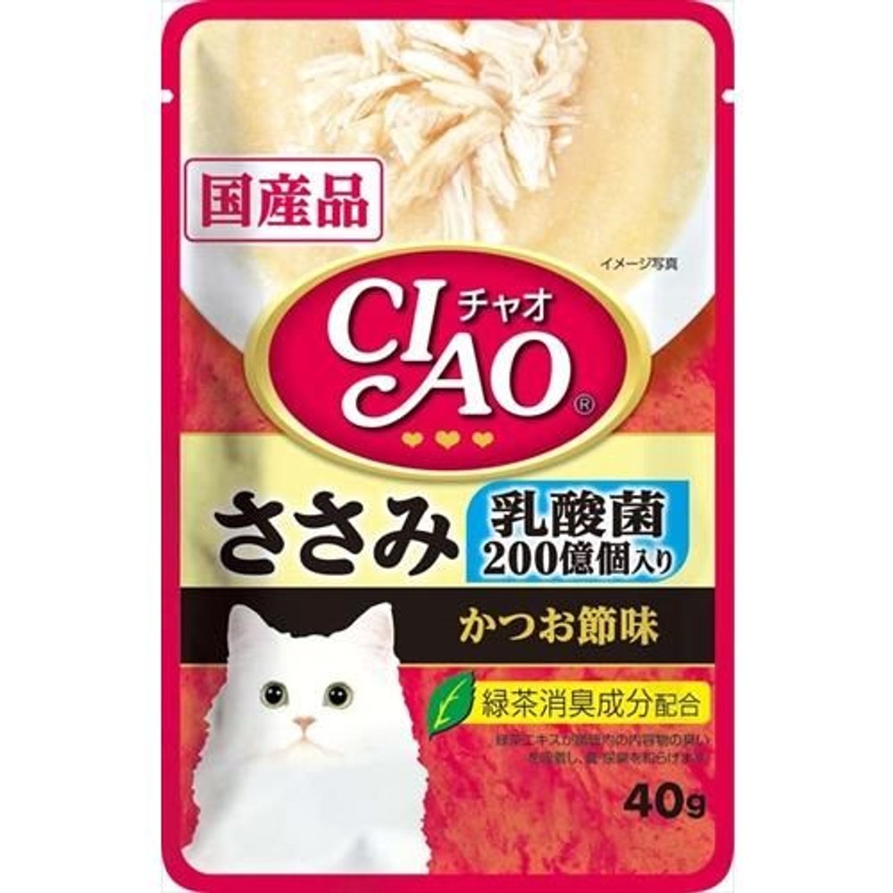 CIAO パウチ 乳酸菌入り ささみ かつお節味 40g, ささみ 鰹節, 40g