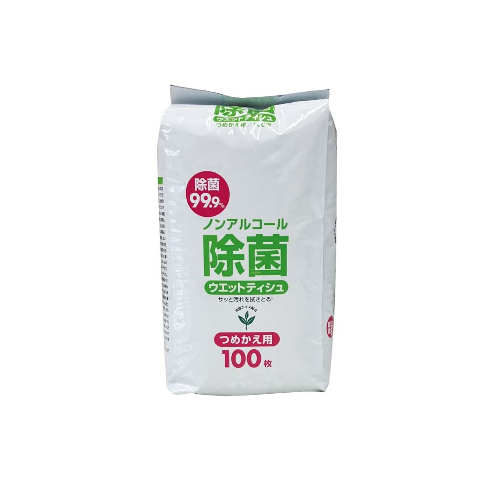 ノンアルコール除菌ウェット詰替100枚, ノンアルコールタイプ, 100枚入り