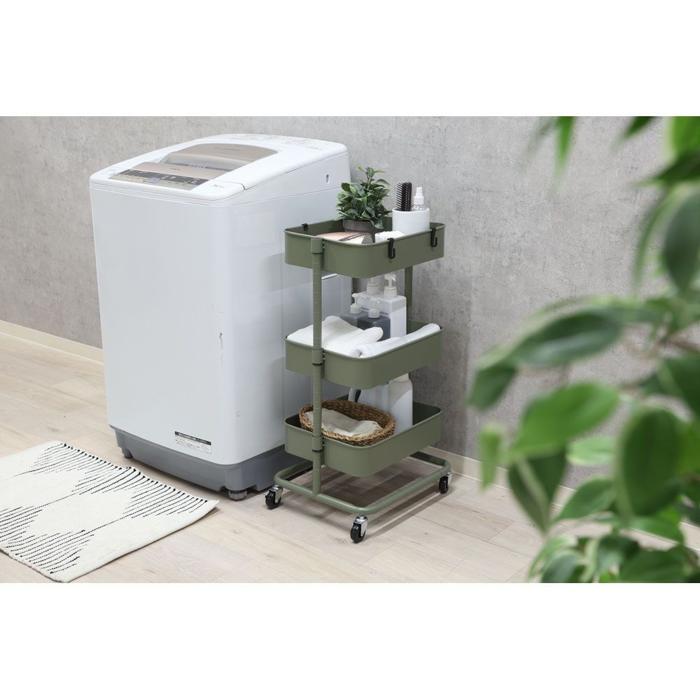 不二貿易 高さが調整できるワゴン　マルシェ　モスグリーン【メーカー直送・代引不可】, モスグリーン, 幅420mm&times;奥行360mm&times;高さ780mm