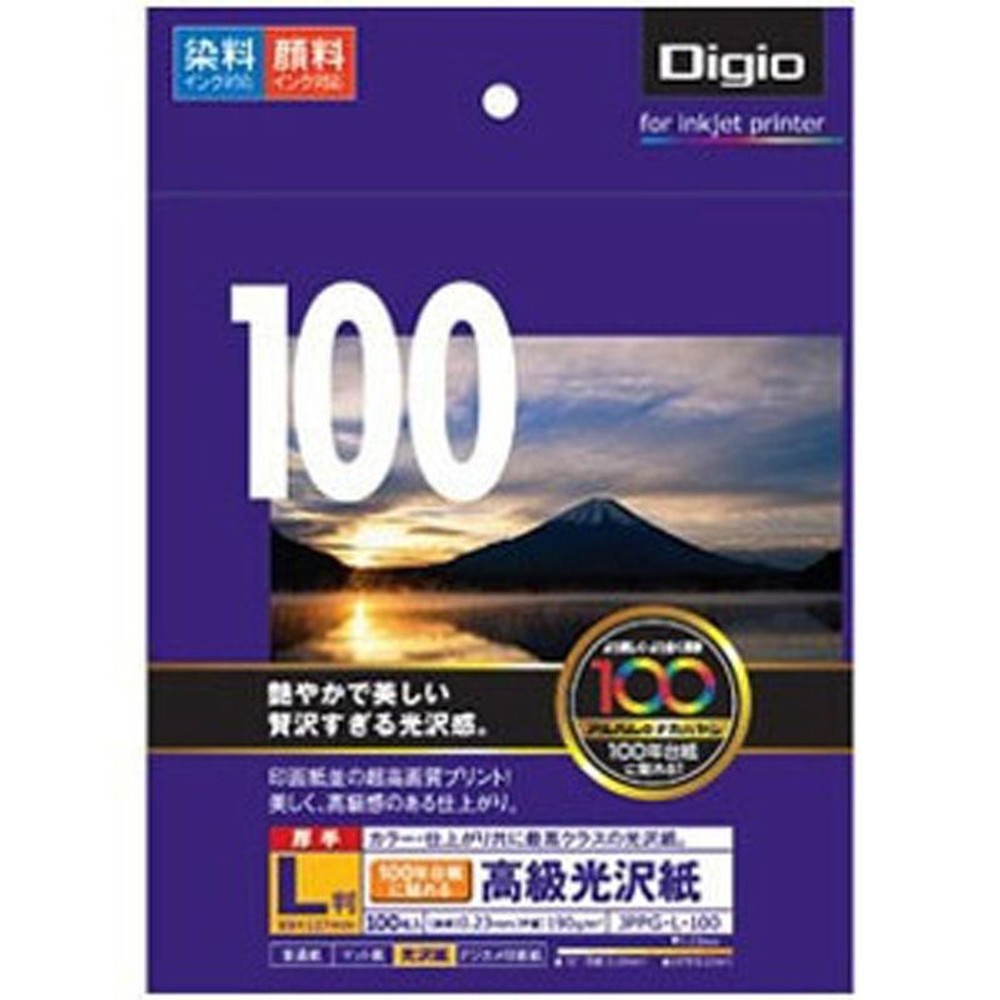 インクジェット用紙　100年台紙に貼れる光沢紙　L判　100枚, 光沢(ツヤあり), L判