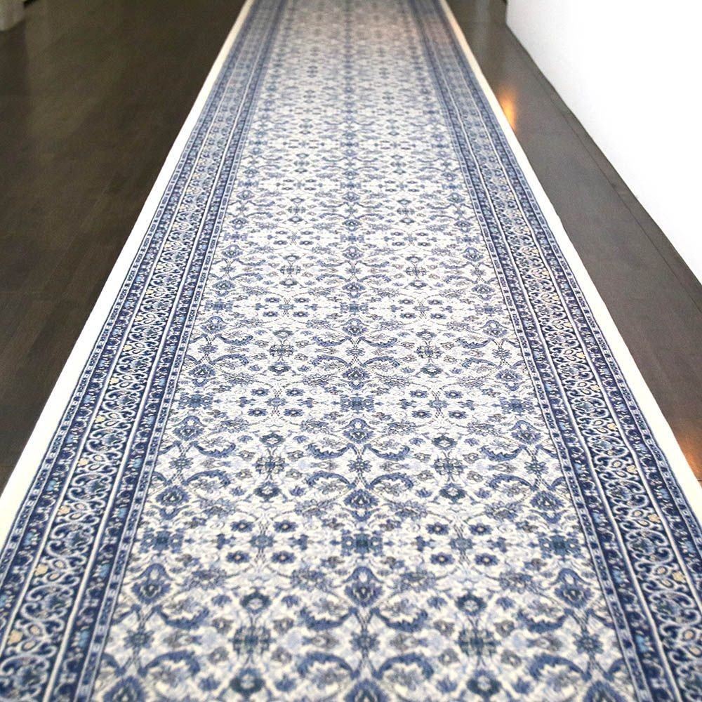 洗える・すべりにくい・抗菌防臭・床暖房対応 国産モケット廊下敷き RVA 80&times;340cm ブルー, ブルー, 80&times;340cm