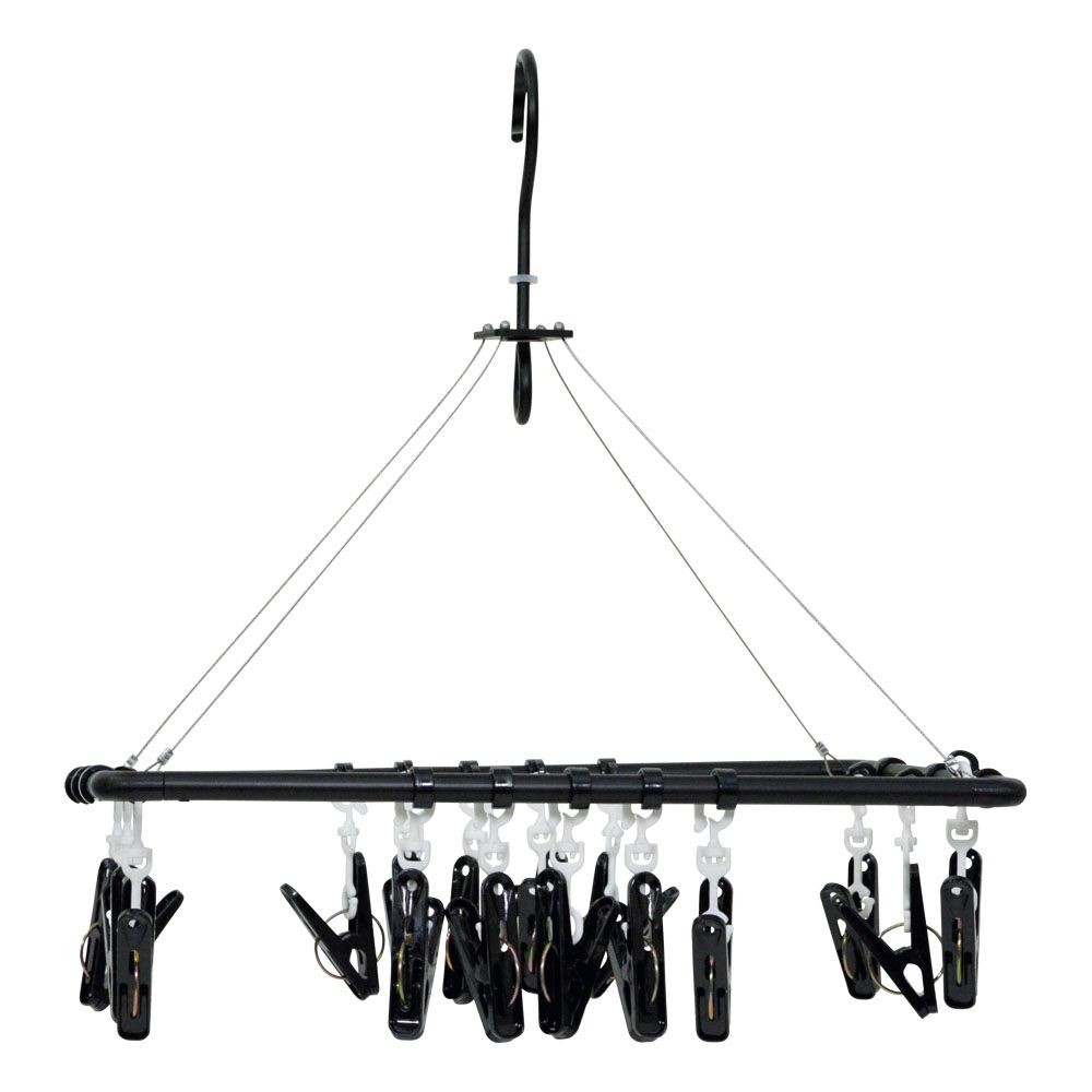 WIZ'A ウィザ コンパクトアルミ洗濯ハンガー１６ピンチ, ブラック, 16P