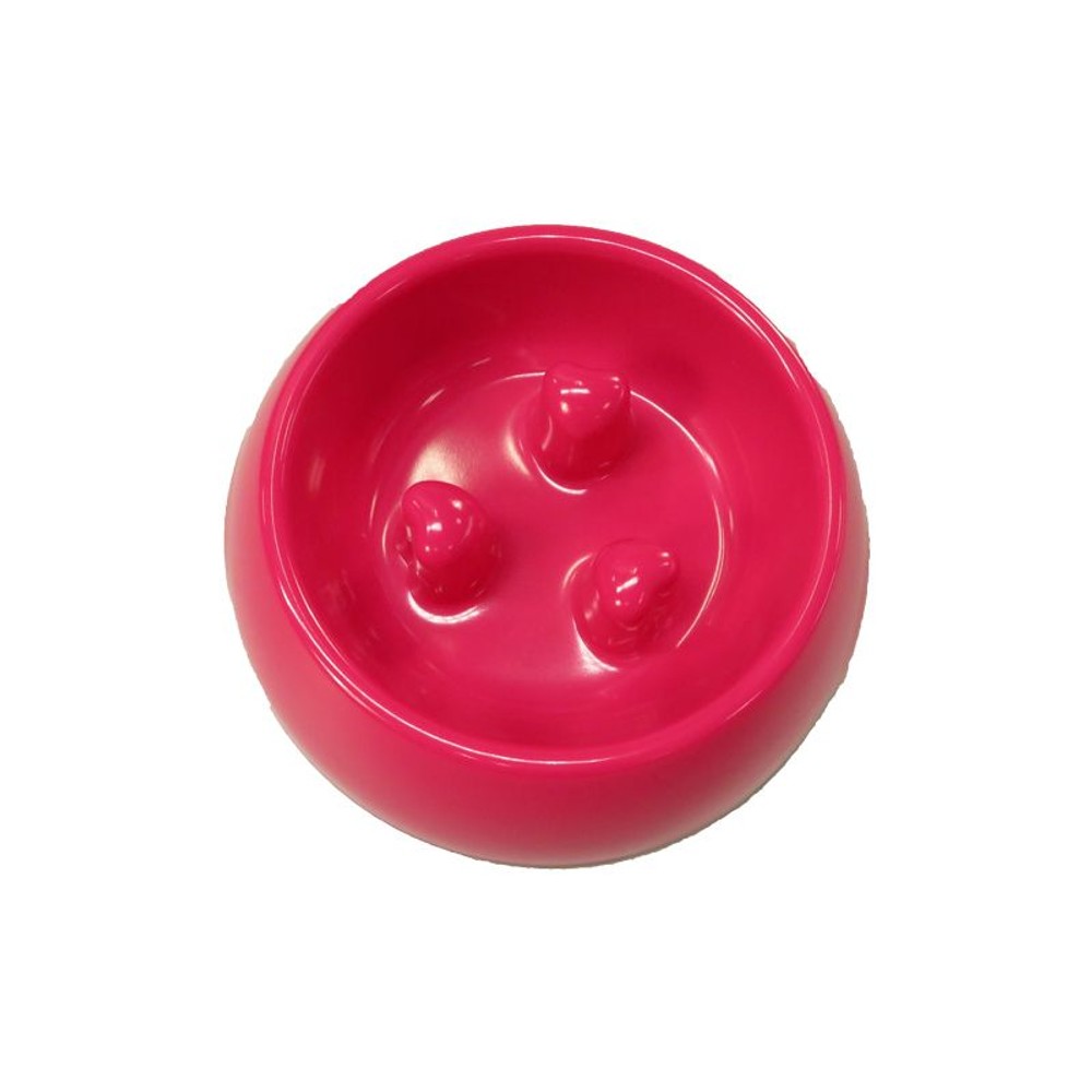 ペット用メラミン食器ゆっくり食べ用凸付き, ピンク, Sサイズ