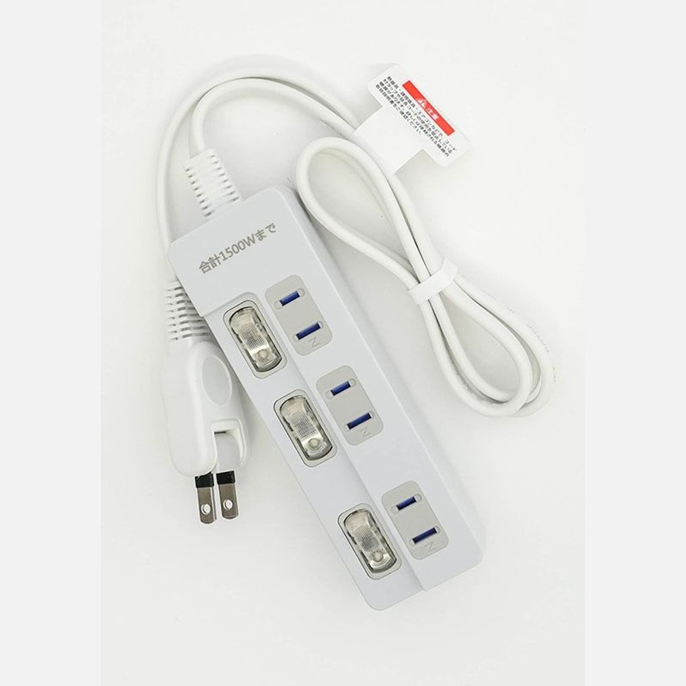 断線に強い個別スイッチ付3個口タップ, -, 1.0m
