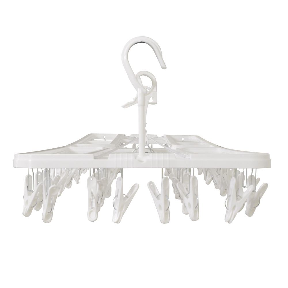 安定して干せるダブルフック付き洗濯ハンガー, ホワイト, 40ピンチ