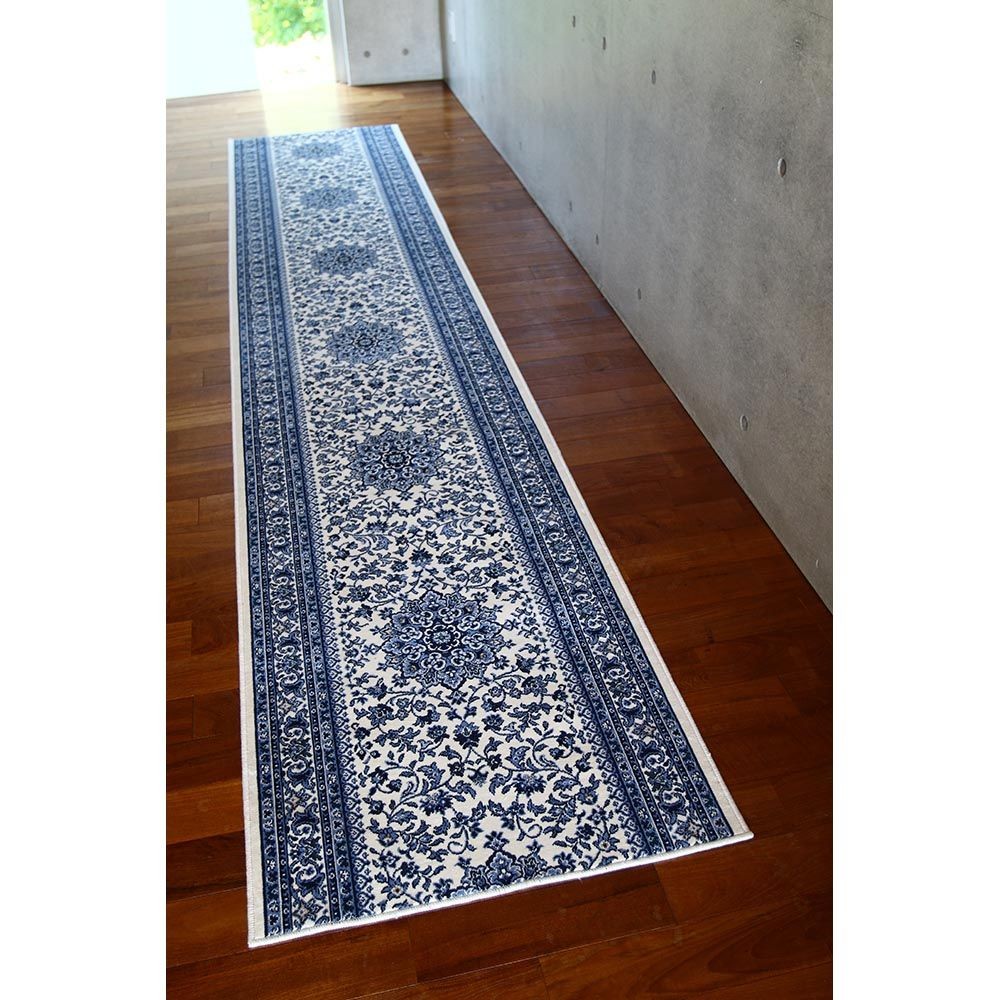 洗える・すべりにくい・抗菌防臭・床暖房対応 80&times;340cm 国産モケット廊下敷 SNM ブルー, ブルー, 80&times;340cm