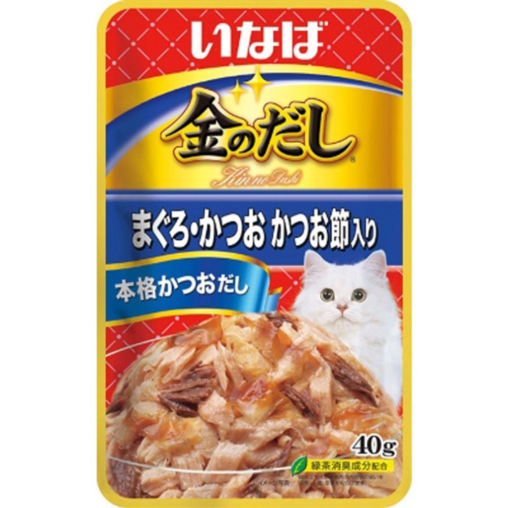 いなばペットフード 金のだし パウチ まぐろ・かつお かつお節入り 40g, まぐろ・かつお かつお節, 40g